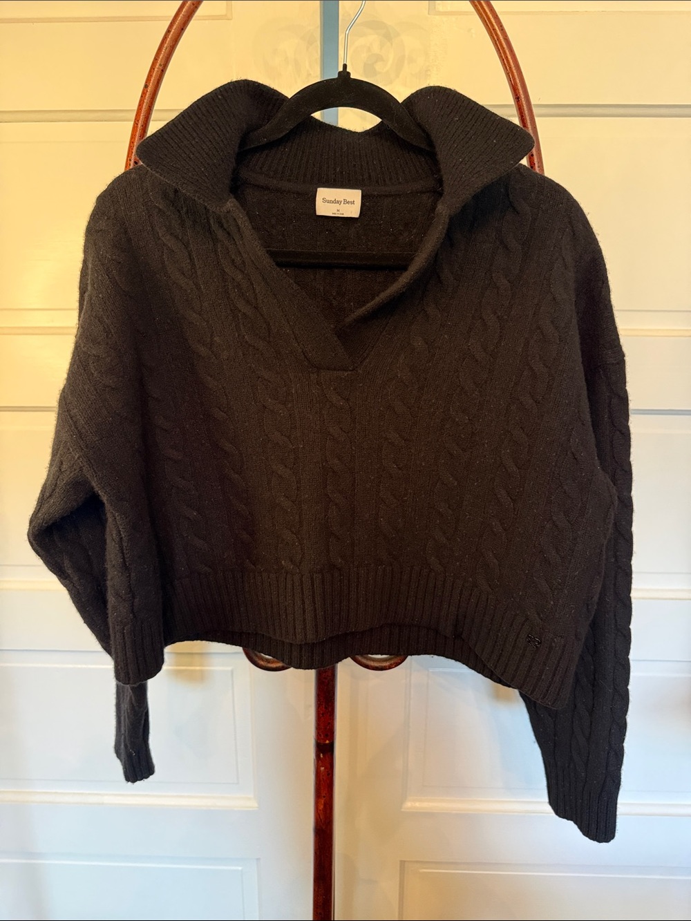 Aritzia Sunday Best Merino Wool Cable Knit Cropped Collared Sweater M
